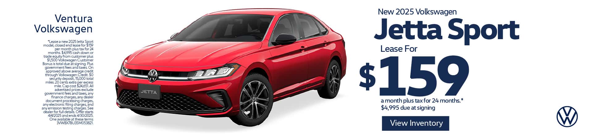 New 2025 Volkswagen Jetta Sport "Lease for $159 a month plus tax for 24 months $4,995 due at signing"