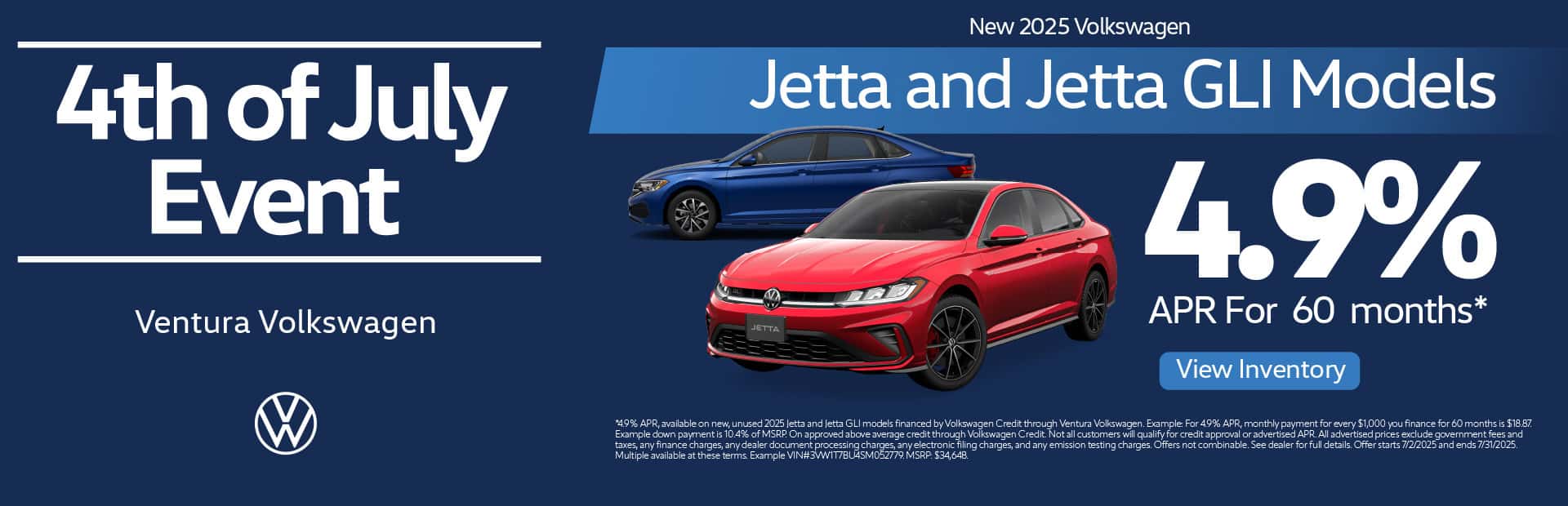 New 2025 Volkswagen Jetta and Jetta GLI models 4.9% APR FOR 60 mo*