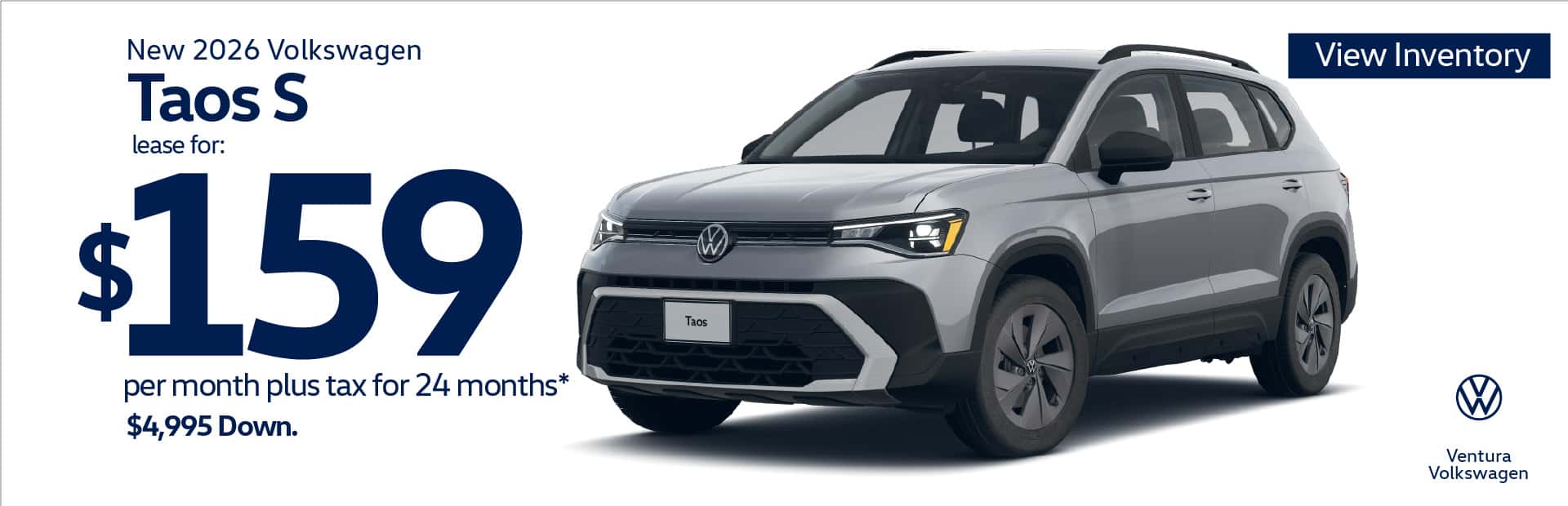 New 2026 Volkswagen Taos S "Lease for $159 per month plus tax for 24 months* $4,995 Down "