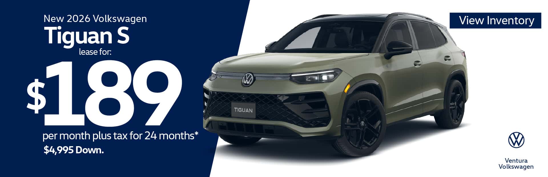New 2026 Volkswagen Tiguan S "Lease for $189 per month plus tax for 24 months* $4,995 Down "