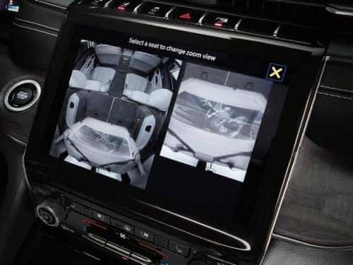 2024 Jeep Grand Cherokee close up view of touchscreen displaying rear seat monitor