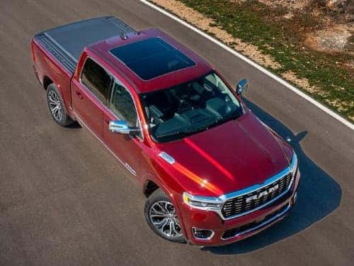 2025 RAM 1500 overhead view of truck driving on highway
