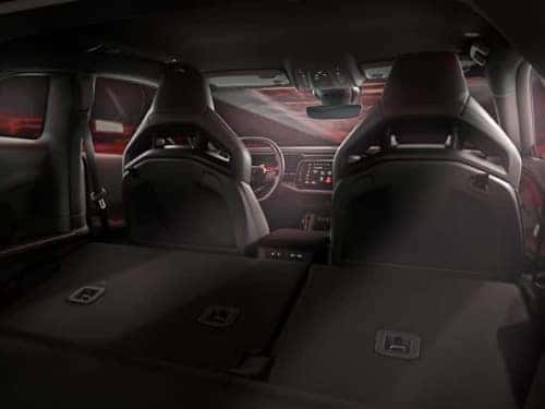 2025 Dodge Charger interior view of back seats down showing large cargo space