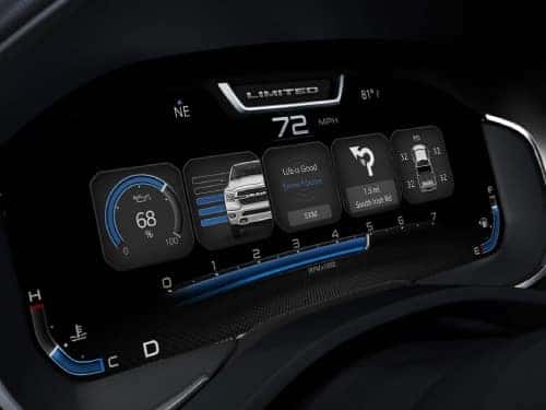 2024 RAM 1500 close up view of digital cluster display