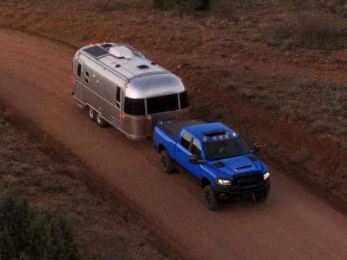 2024 RAM 2500 overhead view of truck towing a camper