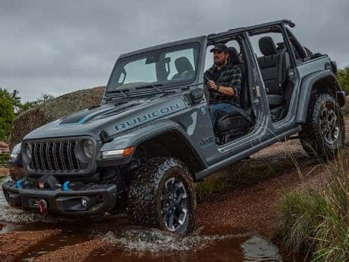 2024 Jeep Wrangler 4xe off-roading through water