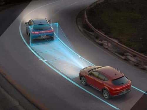 2024 Dodge Hornet overhead model view of forward warning collision safety feature
