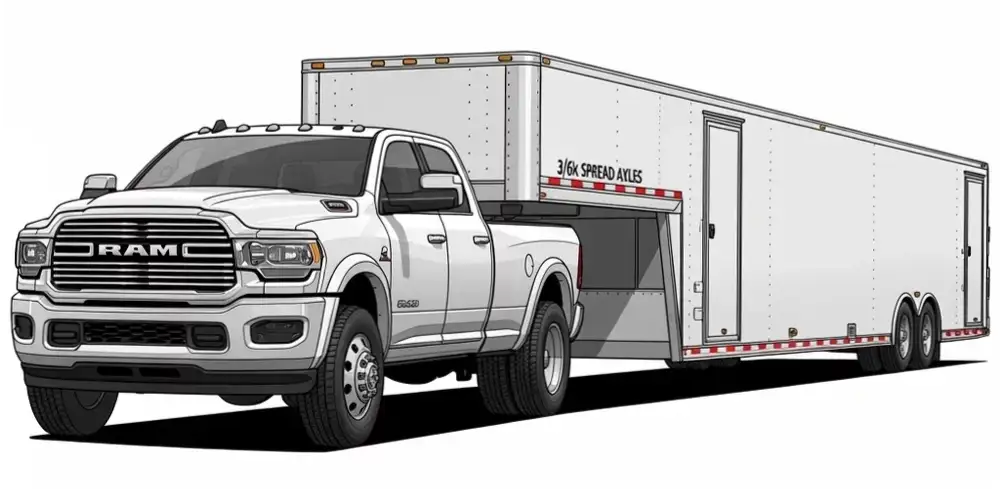 RAM HD pulls large trailer