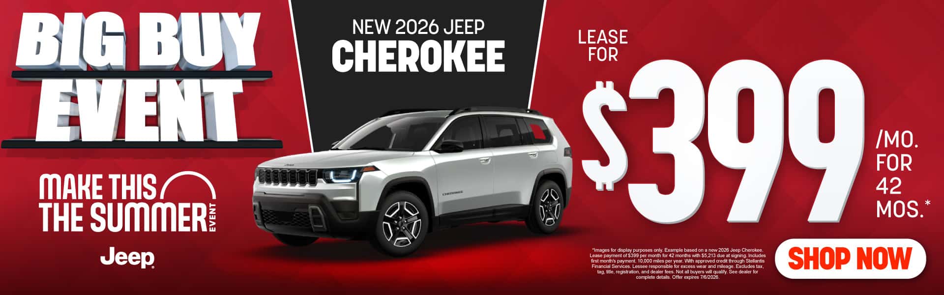 NEW 2026 Jeep Cherokee Lease for $399/Month for 42 Months*